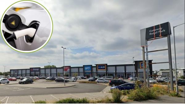 Gateway Retail Park Lowestoft的电动汽车充电中心正在建设中